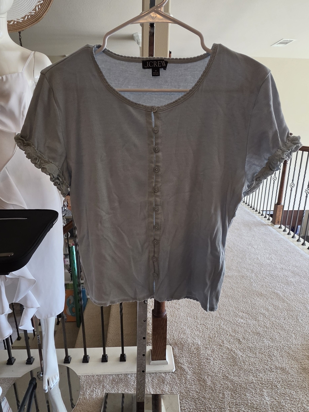 J. Crew Light Gray Short-Sleeve Button-Up Top